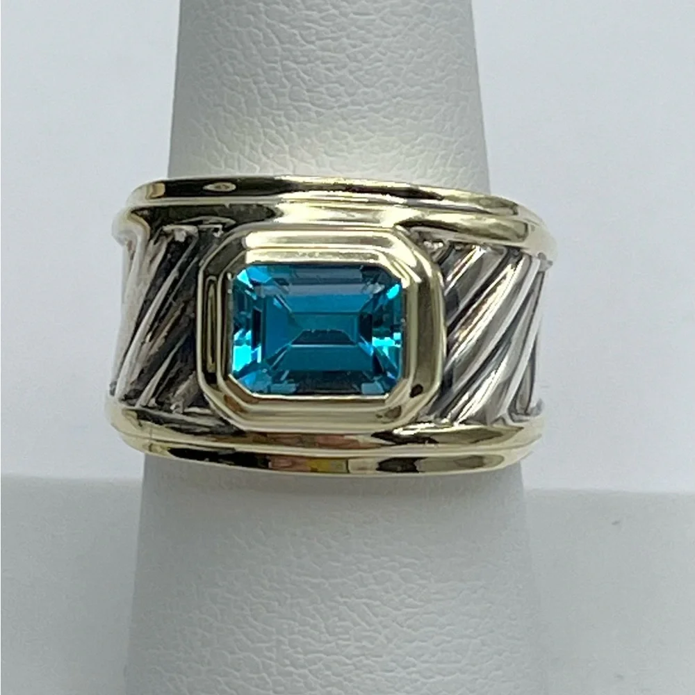 David Yurman Cigar Band Ring WithTopaz and Gold - Picture 5 of 9